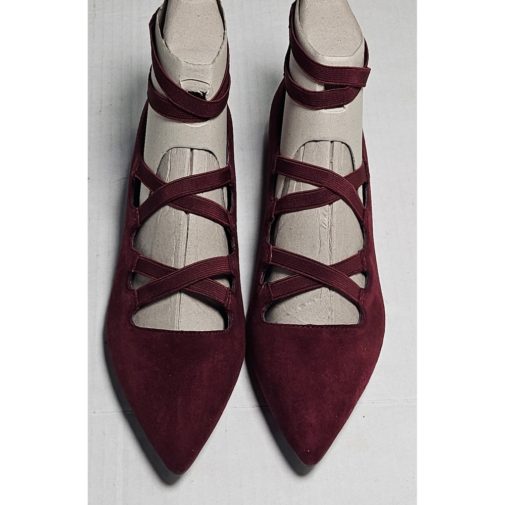 Marc Fisher Annabeth Dark Red Suede Strappy Pointed Toe Flats Back Zip Womens 5M